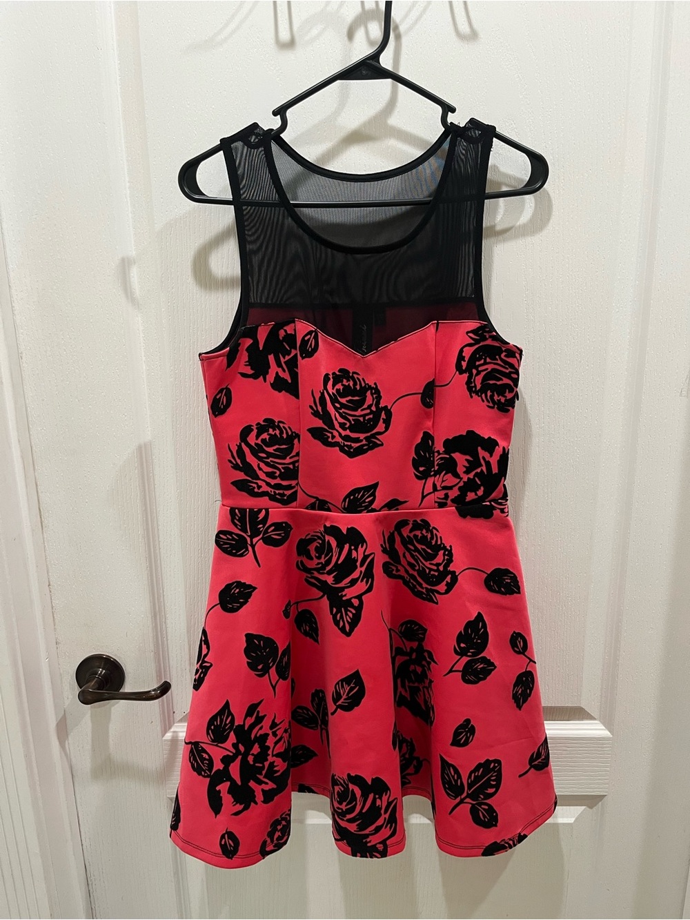 Black & Hot Pink Floral Fit-and-Flare Dress